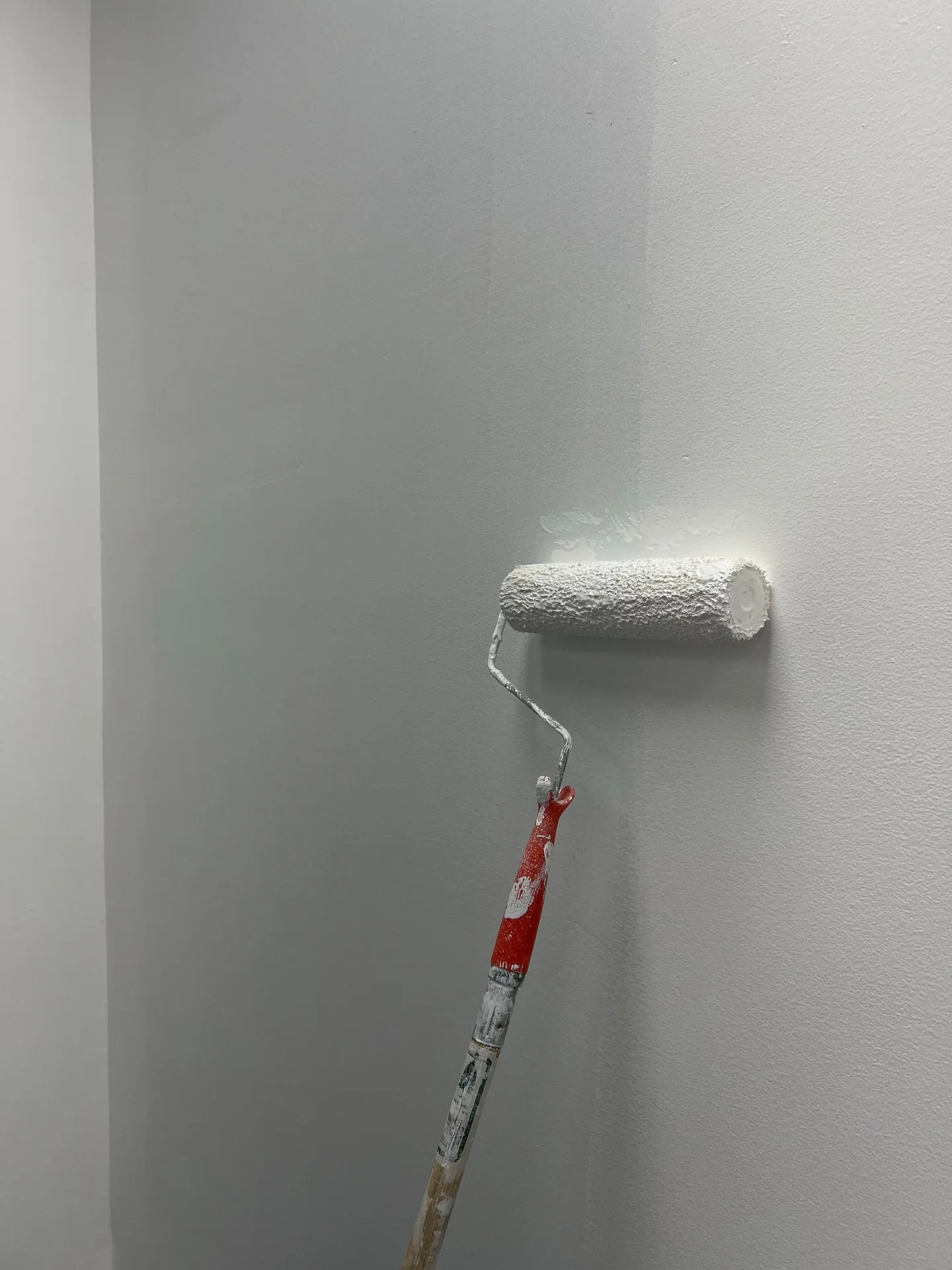 Rolo a aplicar tinta branca numa parede interior